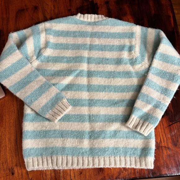 J. Crew Shetland Wool Striped Blue and Cream Sweater SZ M - Picture 5 of 5